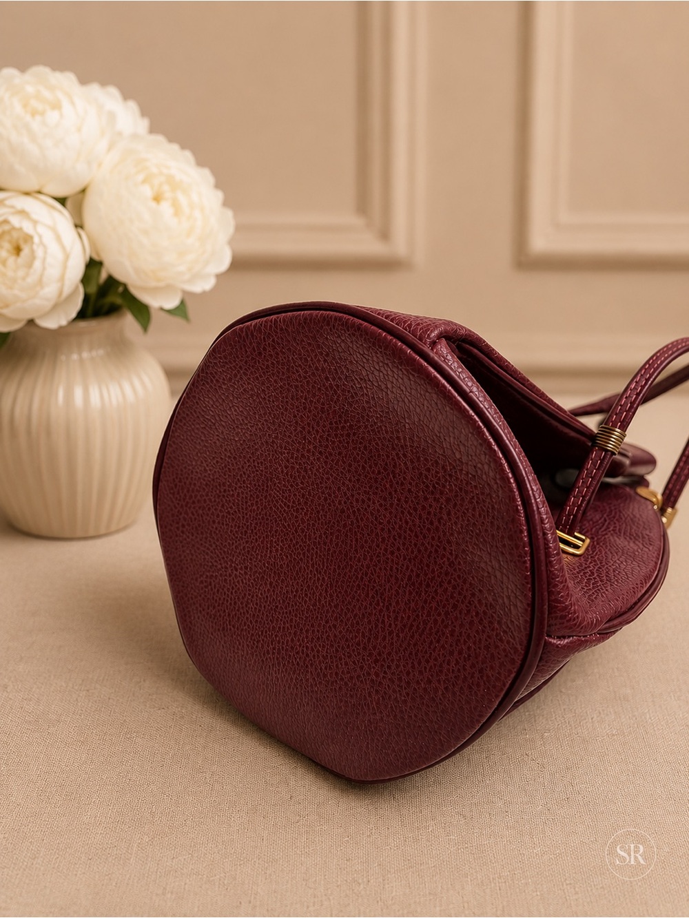 VTG Must de Cartier Sac Seau Bordeaux Leather Bucket Drawstring Shoulder Bag - Picture 9 of 13
